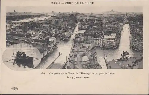 Paris Crue de la Seine Vue prise de la Tour de l'Horloge de la gare de Lyon, non circulé