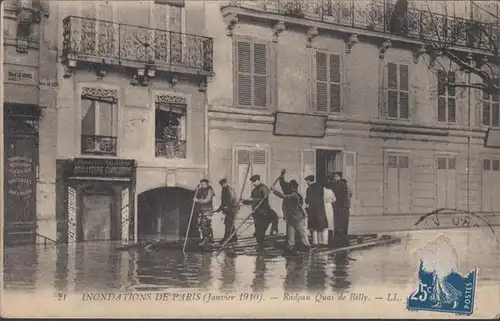 Paris Inondations de Paris, Radeau Quai de Billy, circulé