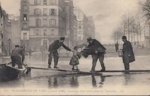 Inondations de Paris Sauvage d'un enfant Quai des Tournelles, postally unsed, non circulé