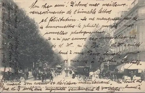 Paris Boulevard des Capucines, vue prise Rue Caumartin, gelaufen 1903