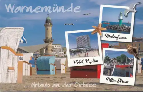 AK Warnemünde, Molenfeuer, Hotel Neptun, Alter Strom, ungelaufen