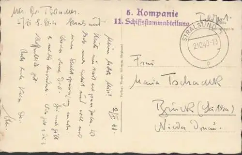 Stralsund, Johanneskloster mit Alter Münze, Feldpost, 5. Kompanie, 11. Schiffstammabteilung, gelaufen 1940