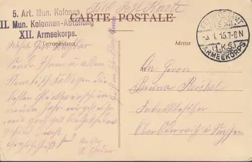 Sanctuaire de Notre-Dame de Liesse, Military Mail, XII Armeekorps, 5. Art. Mun. Kolonne, gelaufen 1915