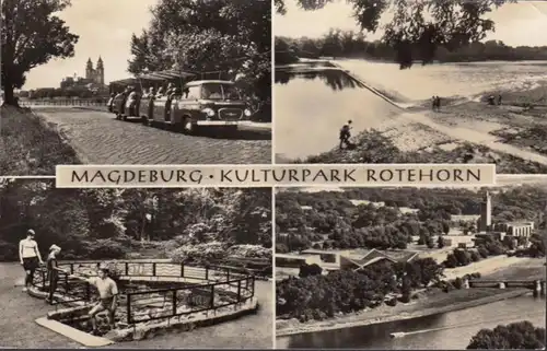 Magdeburg, Kulturpark Rotehorn, Minibus Rotehorn Express, Cracauer Wasserfall, Ausstellungszentrum, DDR, gelaufen 19??