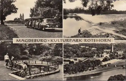 Magdeburg, Parc culturel Rotehorn, Minibus Rotheorn Express, Cascade de Cracauer, Centre d'exposition, RDA, couru 19??