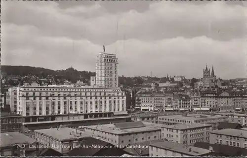 Lausanne, La Tour Bel Air Metropole et le Cathédrale, gelaufen 1934