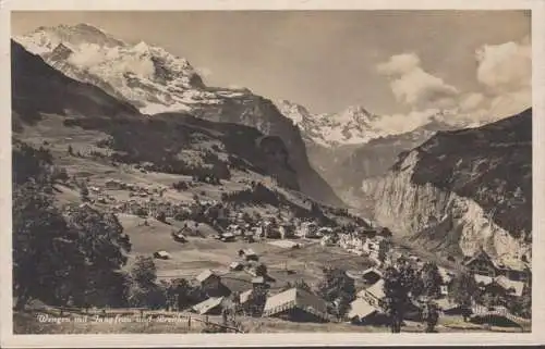Wengen mit Jungfrau und Breithorn, gelaufen 1929