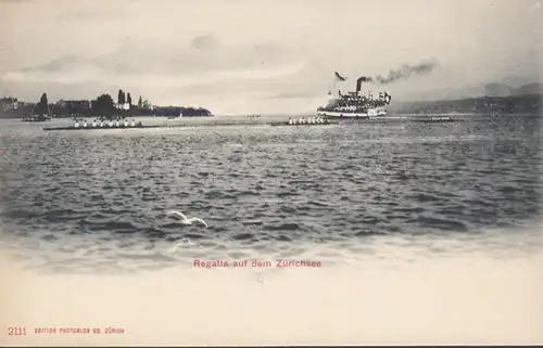 Zurich, Regate sur le lac de Zurick, bateau à vapeur, incurvée