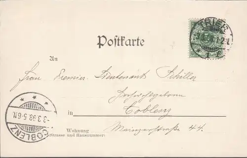 Gruss aus Trier, Napoleonsbrücke, gelaufen 1898