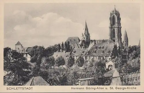 Schlettstadt, Hermann Göring Allee und Sankt Georgs Kirche, ungelaufen