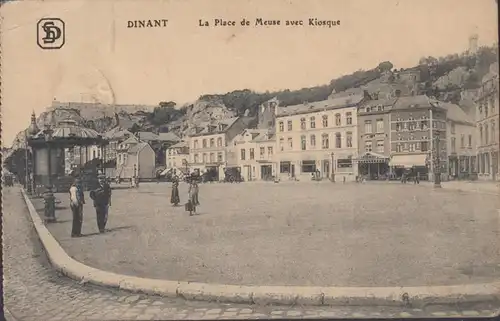 Dinant, La Place de Meuse avec Kiosque, poste militaire, circulé 1917