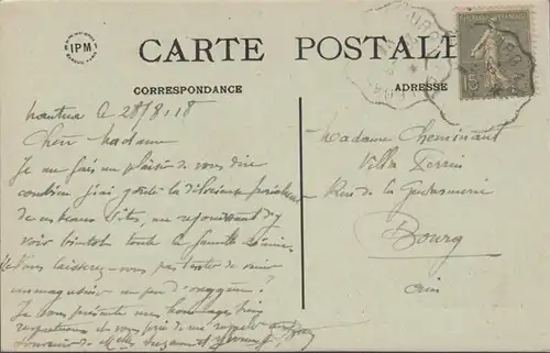 Route de Nantua à Lacluse, circulé 1918