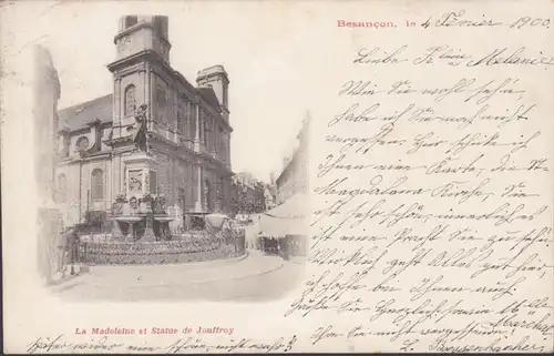Besançon, La Madeleine et Statue de Jouffroy, circulé 1900