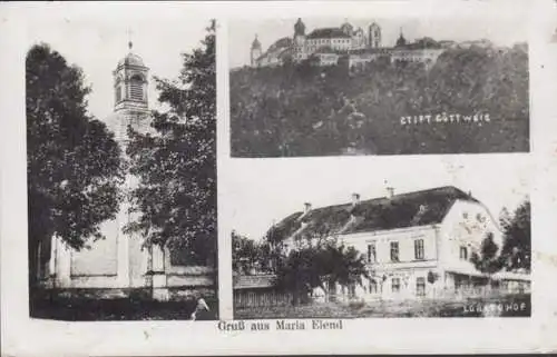 Gruß aus Maria Elend, Kirche, Stift Göttweig, Loreto Hof, gelaufen 1944