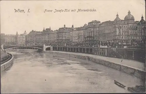 Wien, Franz Josefs Kai mit Marienbrücke, gelaufen 1918