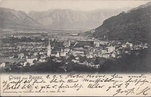 Gruss aus Ragaz, Gesamtansicht, gelaufen 1903