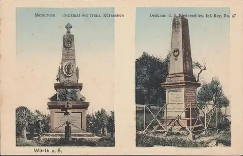 Woerth, Morsbronn Monument de la France. Kurassiere, monuments de l'Inf. Nieder Silésienne 2 Reg No. 47, incurvé