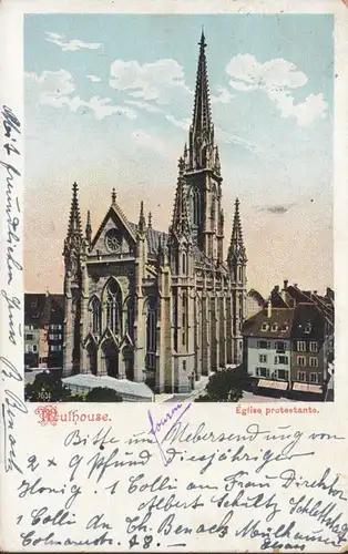 CPA Mulhouse, Église protestante, circulé 1907