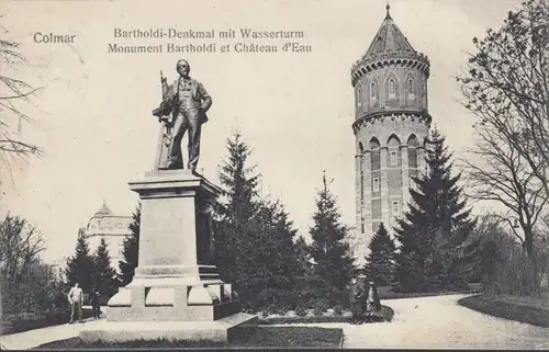 CPA Colmar, Monument Bartholdi et Château d'Eau, circulé 1908