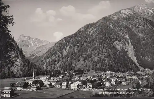 Mallnitz, Höhenluftkurort, Gesamtansicht mit Geiselkopf und Hindenburghöhe, gelaufen 1961