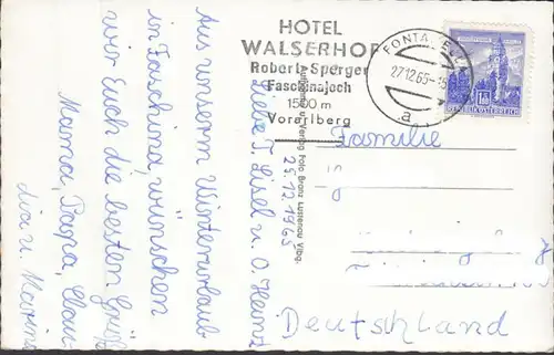 Faschina, Hotel Walserhof im Winter, gelaufen 1965