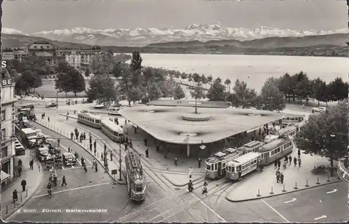 Suisse, Zurich, Bellevueplatz, carte grand écran, couru 1962