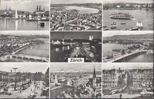 Suisse, Zurich, carte multi-images, couru 1962
