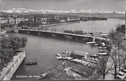 Schweiz, Zürich, Quaibrücke und Utoquai, gelaufen 1957