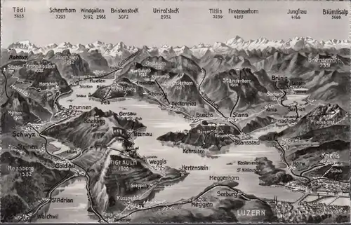 Suisse, Lucerne et ses environs, Carte géographique, incurvée