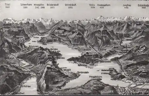 Suisse, Lucerne et ses environs, Carte géographique, incurvée