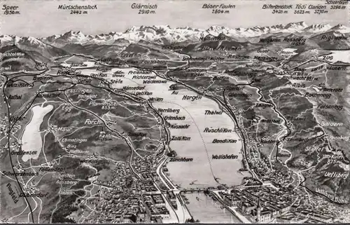 Schweiz, Zürich und Umgebung, Geo Karte, ungelaufen