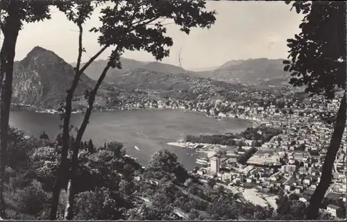 Lugano, Panorama col Monte S. Salvatore, gelaufen 1965