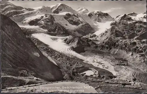 Bern, Sustenstrasse, Blick auf Steingletscher, Gwächtenhorn, Tierberge, Steinlimmiggletscher und Giglistock, ungelaufen