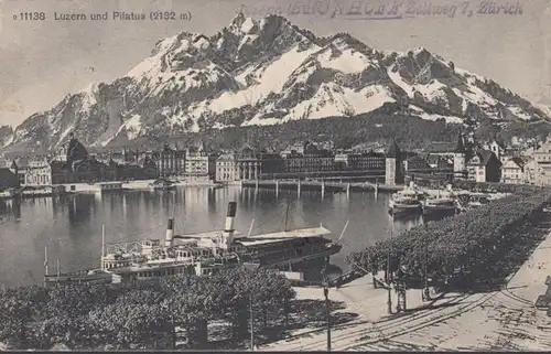 Luzern und Pilatus, Dampfschiffe, Prüfstempel, gelaufen 1915