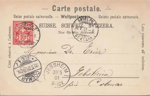 Gruss aus Basel, Pfalz und Münster, gelaufen 1901