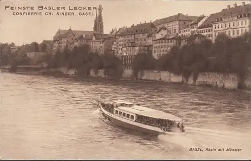 Bâle, Rhin avec Münster, Meilleur Basler Leckerli, Confiserie Ch. Singer, inachevé- date 1929