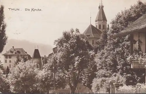 Bern, Thun, Die Kirche, Prüfstempel, gelaufen 1915