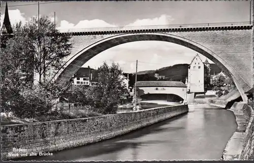 Argovie, Baignade, Nouveau et vieux pont, Photo AK, incurvée