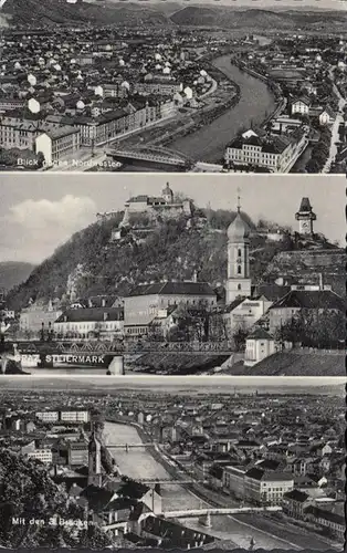 Graz, Nord-Ouest, Vue de la ville, Les trois ponts, couru en 1959