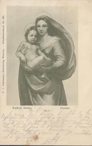 Künstler Ansichtskarte Raphael Sixtina, Madonna mit Kind, gelaufen 1898