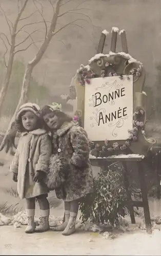 Bonne Annee, Portrait de deux enfants, circulé 1912