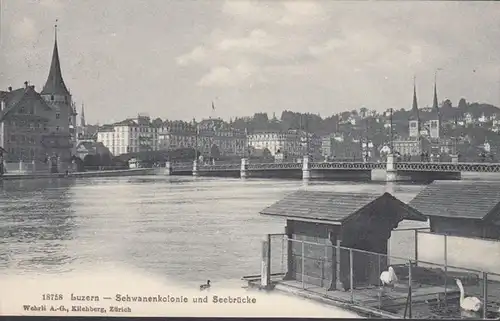 Lucerne, colonie de cygne et pont maritime, couru en 1912