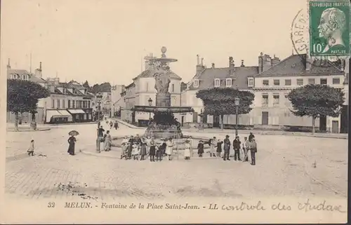 Melun, Fontaine de la Place Saint Jean, gelaufen 1923