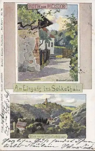 Motiv aus Meisdorf, Am Eingang ins Selketal, Blick von der Klopstocksklippe, gelaufen 1900