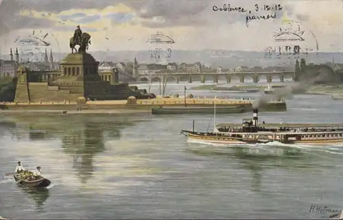 Coblence, Le coin allemand, monument, vapeur, couru 1912