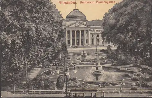 Wiesbaden, Kurhaus avec jardin fleuri, Feldpost, couru 1915
