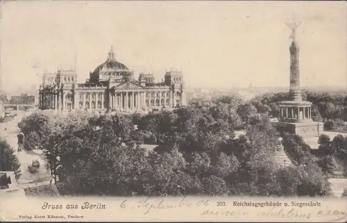 Le gourmand de Berlin, bâtiment du Reichstag et colonne de victoire, couru en 1906