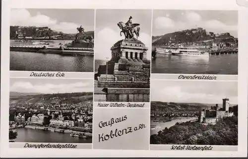 Gruß aus Koblenz, Dampferlandeplätze, Deutsches Eck, Ehrenbreitstein, Burg Stolzenfels, ungelaufen