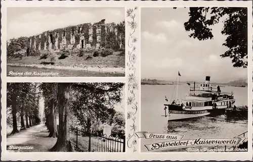 Gruss aus Düsseldorf Kaiserwerth, Ruine, Burgallee, Blick auf Burgwall, gelaufen 1960