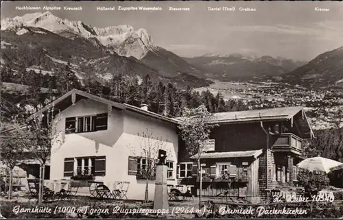 Garmisch, Gamshütte gegen Zugspitzgruppe, gelaufen 1965